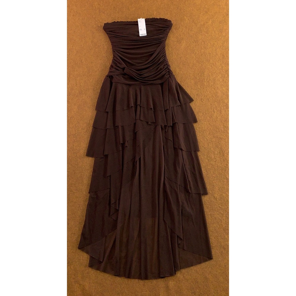 Urban Outfitters Womens Small Brown Ruched Tiered Mesh Strapless Maxi Dress NWT